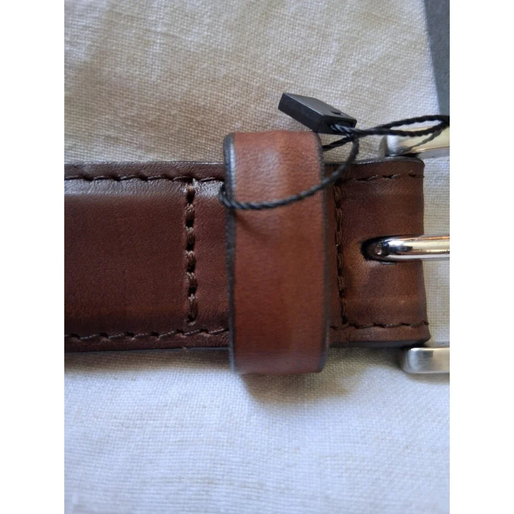 Thursday Men's Brown Dress Belt Size 38 1.25in Adjustable Buckle Logo Nickel